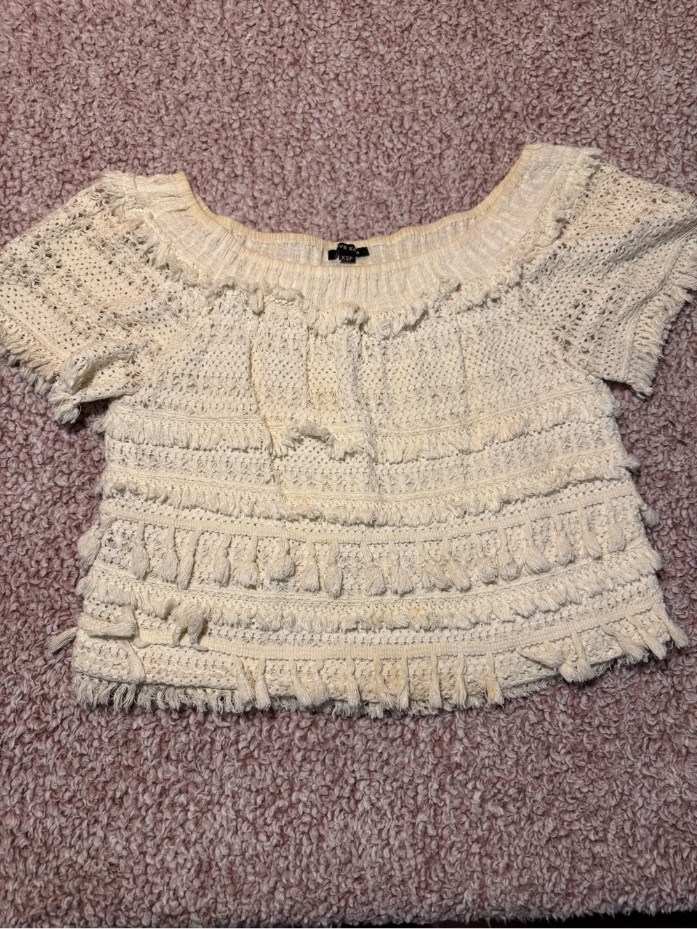 Love Sam Off Shoulder Tassel Crochet Top Cream XS